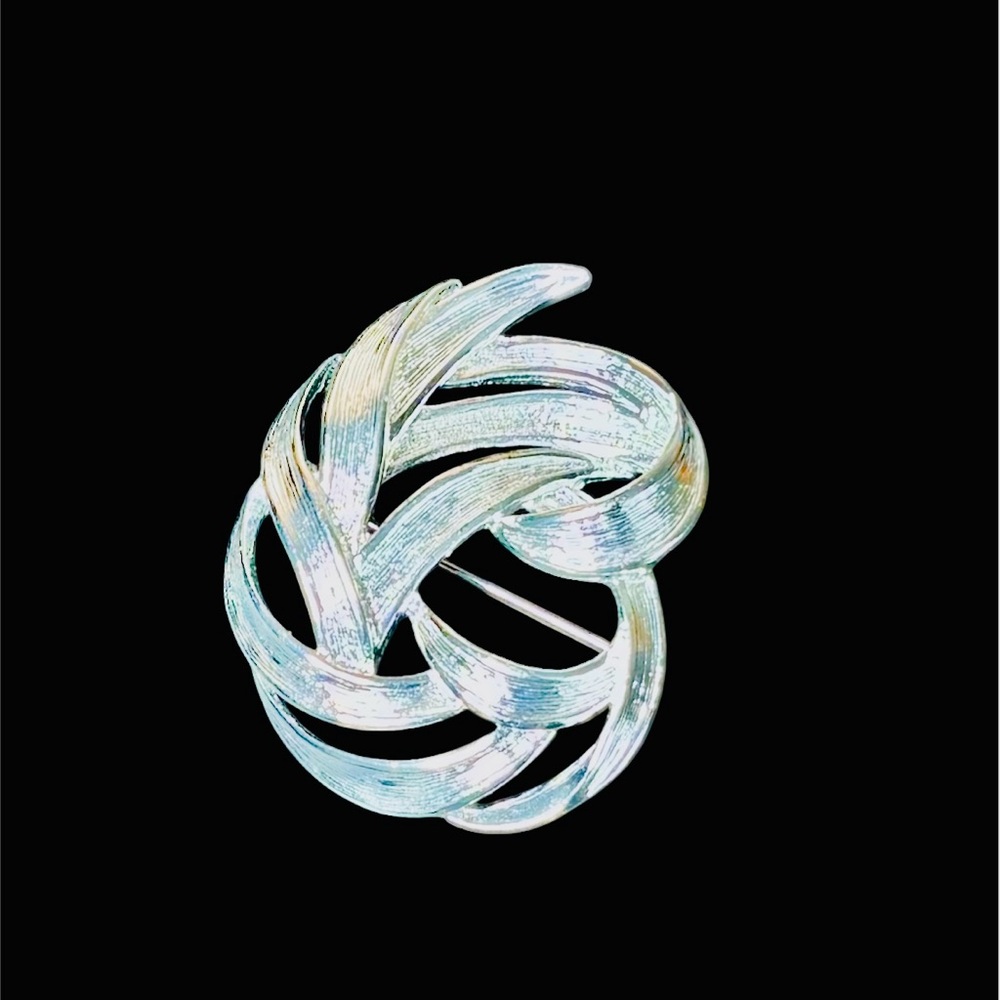 Monet Vintage Brooch Pin Silver Tone Swirl Marked Monet